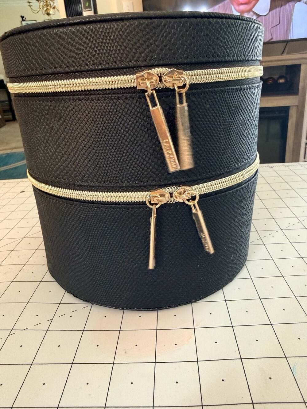 Lancome Paris Round 2-Tier Zippered Makeup Train Case With Mirror